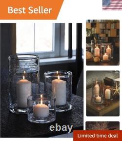 Glass Candle Holders Set of 3 Cylinder Vases for Pillar Candles Modern Decor