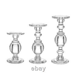Glass Candle Holders Set of 3 Elegant Pillar Taper & Tealight Candlesticks