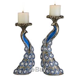 Glass Candlestick Holder Set Candle Stand Decorative Peacock Unique Pillar Gift