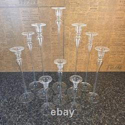 Glass Dimensions Hand Blown Taper Candle Holders Set of 10 Clear Glass USA Tall