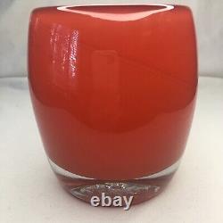 Glass. Ful Votive Candle Holder Fire Orange Red Hand Blown Glassy Style