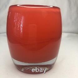 Glass. Ful Votive Candle Holder Fire Orange Red Hand Blown Glassy Style