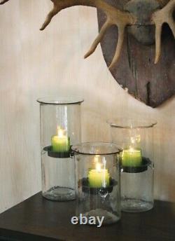 Glass Hurricane Candle Holder Cylinders Metal Inserts Candleholders Set Of 3