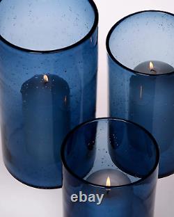 Glass Hurricane Candle Holders for Pillar Hand Blown Blue Cylinder Vases Table D