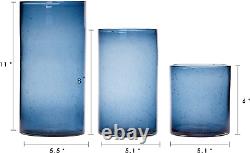 Glass Hurricane Candle Holders for Pillar Hand Blown Blue Cylinder Vases Table D