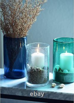 Glass Hurricane Candle Holders for Pillar Hand Blown Blue Cylinder Vases Table D