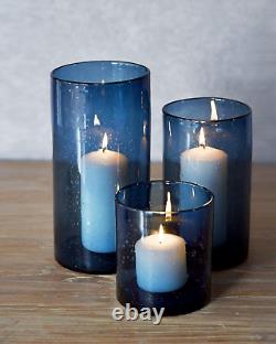 Glass Hurricane Candle Holders for Pillar Hand Blown Blue Cylinder Vases Table D