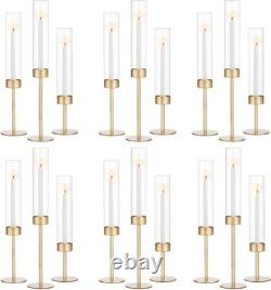 Glass Hurricane Candlestick Holders Gold 18 PCS Taper Candle Holder Bulk Tall