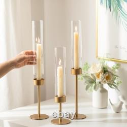 Glass Hurricane Candlestick Holders Gold 18 PCS Taper Candle Holder Bulk Tall
