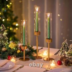 Glass Hurricane Candlestick Holders Gold 18 PCS Taper Candle Holder Bulk Tall