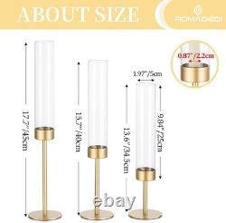 Glass Hurricane Candlestick Holders Gold 18 PCS Taper Candle Holder Bulk Tall