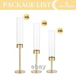 Glass Hurricane Candlestick Holders Gold 18 PCS Taper Candle Holder Bulk Tall