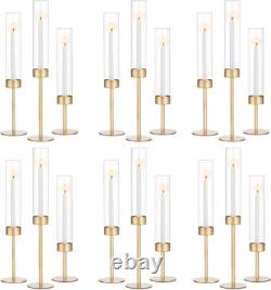 Glass Hurricane Candlestick Holders Gold Taper Candle Holder Tall Clear Glass
