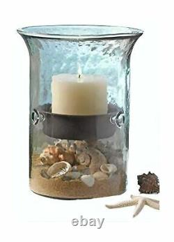 Glass Hurricane Pillar Candle Holder with Rustic Metal Insert, Perfect as a C