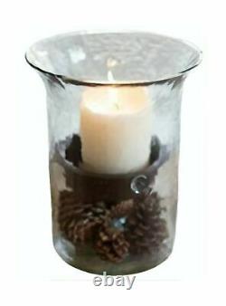 Glass Hurricane Pillar Candle Holder with Rustic Metal Insert, Perfect as a C