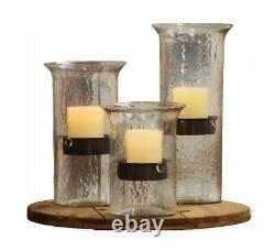 Glass Hurricane Pillar Candle Holder with Rustic Metal Insert, Perfect as a C