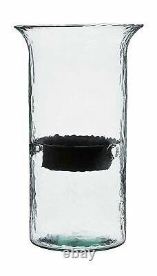Glass Hurricane Pillar Candle Holder with Rustic Metal Insert, Perfect as a C