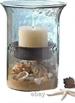 Glass Hurricane Pillar Candle Holder with Rustic Metal Insert, Perfect as a Cent