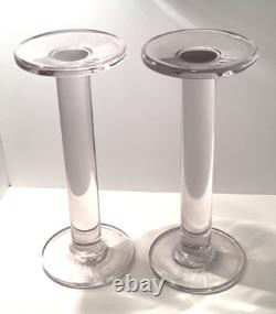 Glass Pedestal Pillar Pair of Candle Holders Hand Blown MCM Vintage