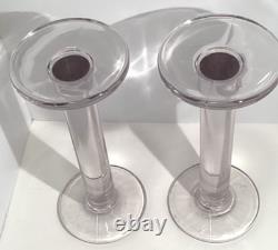 Glass Pedestal Pillar Pair of Candle Holders Hand Blown MCM Vintage