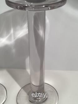 Glass Pedestal Pillar Pair of Candle Holders Hand Blown MCM Vintage
