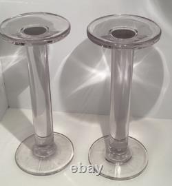 Glass Pedestal Pillar Pair of Candle Holders Hand Blown MCM Vintage