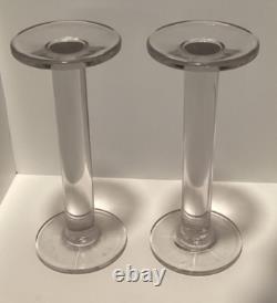 Glass Pedestal Pillar Pair of Candle Holders Hand Blown MCM Vintage