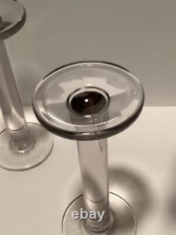 Glass Pedestal Pillar Pair of Candle Holders Hand Blown MCM Vintage