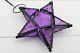 Glass Star Lantern Hanging Candle Holder Christmas Purple, New
