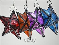 Glass Star Lantern Hanging Candle Holder Christmas purple, New