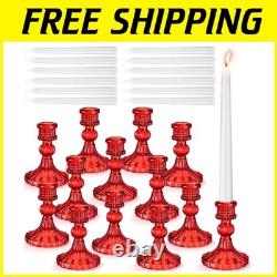 Glass Taper Candle Holder Set with White Candles