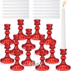 Glass Taper Candle Holder Set with White Candles