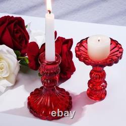 Glass Taper Candle Holder Set with White Candles