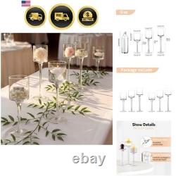 Glass Tealight Candle Holders Set of 6 Tall Candle Stands for Dinner Table C