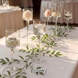 Glass Tealight Candle Holders Set of 6 Tall Candle Stands for Dinner Table C