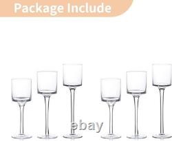 Glass Tealight Candle Holders Set of 6 Tall Candle Stands for Dinner Table C