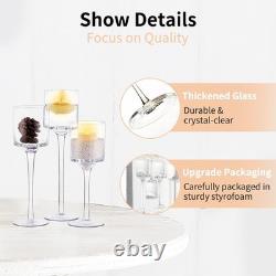 Glass Tealight Candle Holders Set of 6 Tall Candle Stands for Dinner Table C