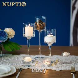 Glass Tealight Candle Holders Set of 6 Tall Candle Stands for Dinner Table C