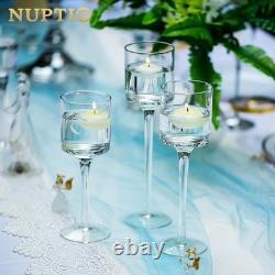 Glass Tealight Candle Holders Set of 6 Tall Candle Stands for Dinner Table C
