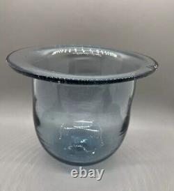 Glass Wick Candle Holder Hurricane Blue Pontil 7.25x6.25