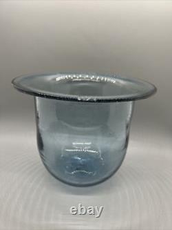 Glass Wick Candle Holder Hurricane Blue Pontil 7.25x6.25