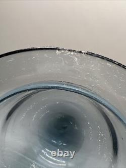 Glass Wick Candle Holder Hurricane Blue Pontil 7.25x6.25