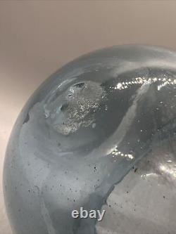 Glass Wick Candle Holder Hurricane Blue Pontil 7.25x6.25