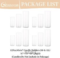 Glasseam Glass Cylinder Candle Holder Set of 12, Hurricane Candle Holders for Pi