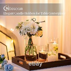 Glasseam Glass Cylinder Candle Holder Set of 12, Hurricane Candle Holders for Pi