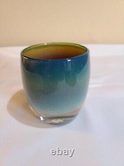 Glassybaby #174 Hudson Blue Green Brown Votive Candle Holder Pre Triskelion