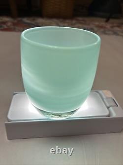 Glassybaby AQUAMARINE Hand Blown Glass Candle Holder Sticker SOLD OUT Blue Green