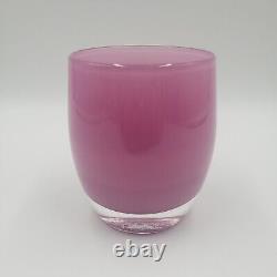 Glassybaby'BFF' Glass Votive Candle Holder Pink Purple Sticker MINT