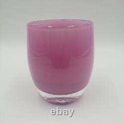 Glassybaby'BFF' Glass Votive Candle Holder Pink Purple Sticker MINT