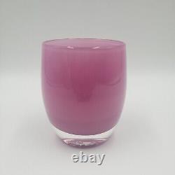 Glassybaby'BFF' Glass Votive Candle Holder Pink Purple Sticker MINT